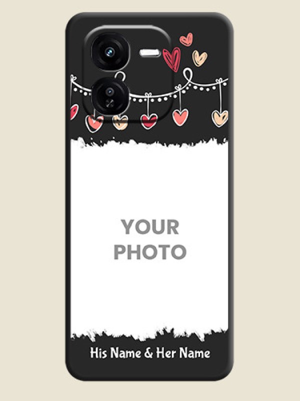 Custom Pink Love Hangings with Name On Space Black Custom Soft Matte Mobile Back Cover - iQOO Z9X 5G - alternate view