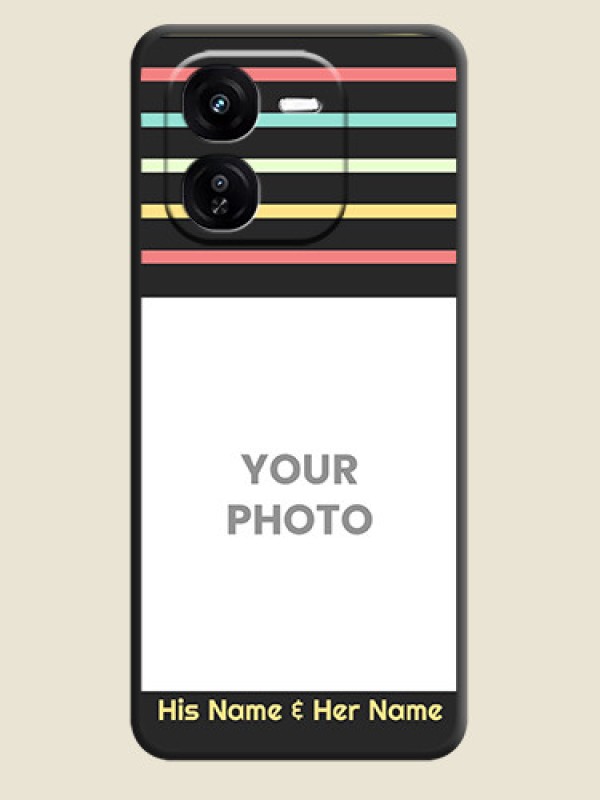 Custom Color Stripes with Photo and Text on Photo On Space Black Custom Soft Matte Mobile Back Cover - iQOO Z9X 5G - alternate view