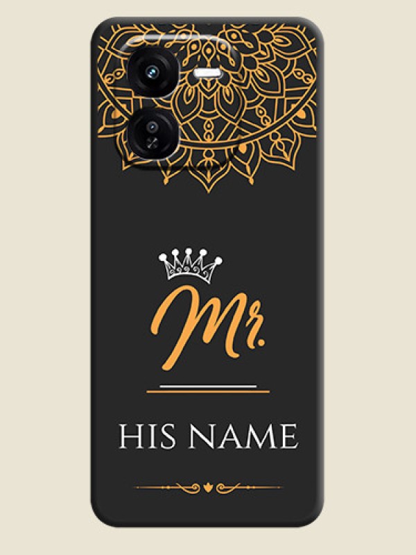 Custom Mr Name with Floral Design On Space Black Custom Soft Matte Mobile Back Cover - iQOO Z9X 5G - alternate view