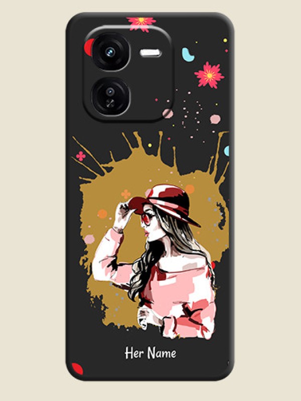 Custom Mordern Lady With Color Splash Background With Custom Text On Space Black Custom Soft Matte Mobile Back Cover - iQOO Z9X 5G - alternate view
