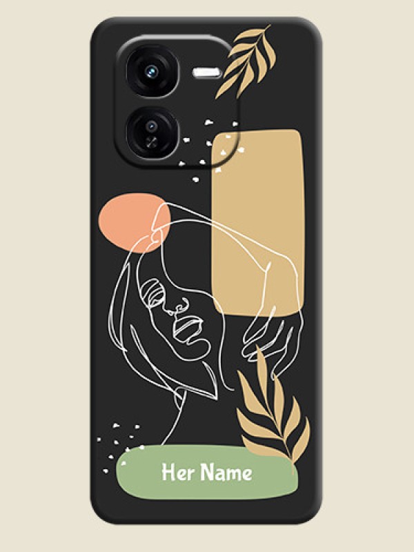 Custom Custom Text With Line Art Of Women & Leaves Design On Space Black Custom Soft Matte Mobile Back Cover - iQOO Z9X 5G - alternate view