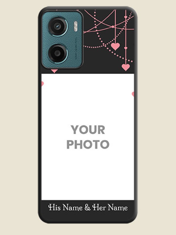 Custom Pink Love Hangings with Text On Space Black Custom Soft Matte Mobile Back Cover - Motorola E15 - alternate view