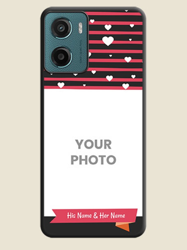 Custom White Color Love Symbols with Pink Lines Pattern On Space Black Custom Soft Matte Mobile Back Cover - Motorola E15 - alternate view