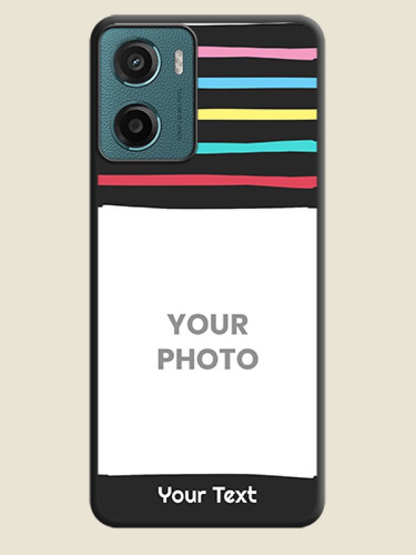 Custom Multicolor Lines with Image On Space Black Custom Soft Matte Mobile Back Cover - Motorola E15 - alternate view