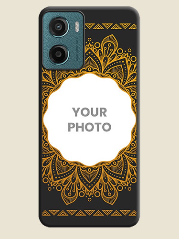 Custom Round Image with Floral Design On Space Black Custom Soft Matte Mobile Back Cover - Motorola E15 - alternate view