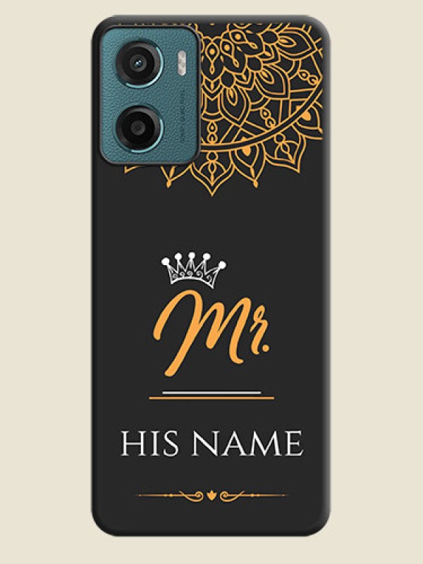Custom Mr Name with Floral Design On Space Black Custom Soft Matte Mobile Back Cover - Motorola E15 - alternate view