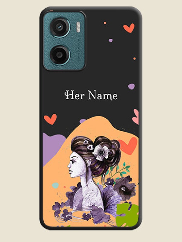 Custom Namecase For Her With Fancy Lady Image On Space Black Custom Soft Matte Mobile Back Cover - Motorola E15 - alternate view