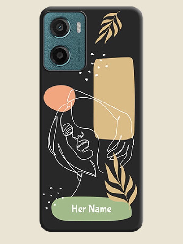 Custom Custom Text With Line Art Of Women & Leaves Design On Space Black Custom Soft Matte Mobile Back Cover - Motorola E15 - alternate view