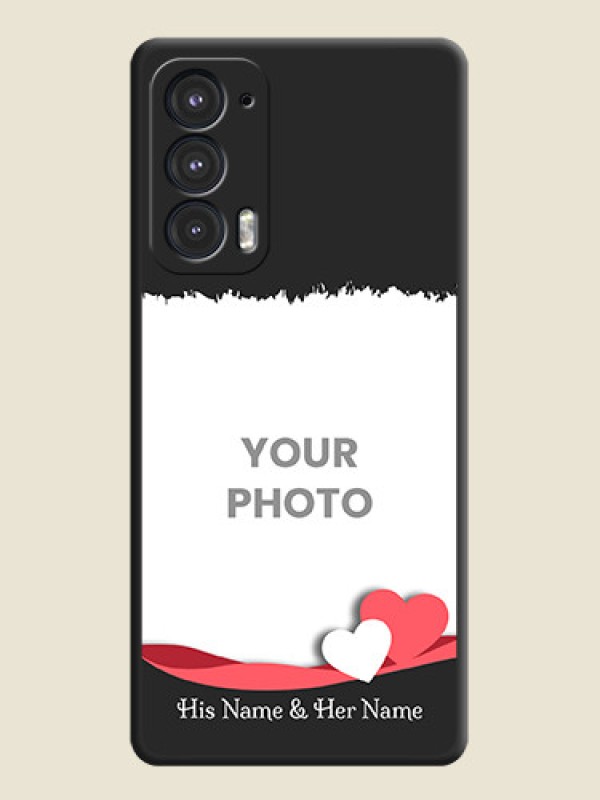 Custom Pin Color Love Shaped Ribbon Design with Text on Space Black Custom Soft Matte Phone Back Cover - Motorola Edge 20 5G - alternate view