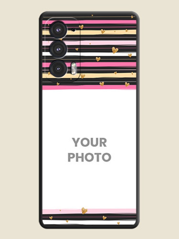 Custom Multicolor Lines and Golden Love Symbols Design on Photo on Space Black Soft Matte Mobile Cover - Motorola Edge 20 5G - alternate view