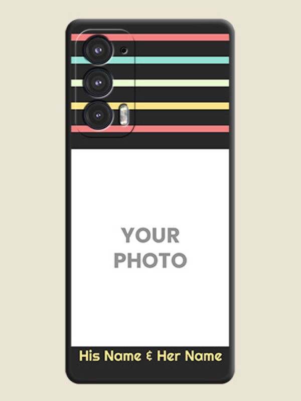 Custom Color Stripes with Photo and Text on Photo on Space Black Soft Matte Mobile Case - Motorola Edge 20 5G - alternate view