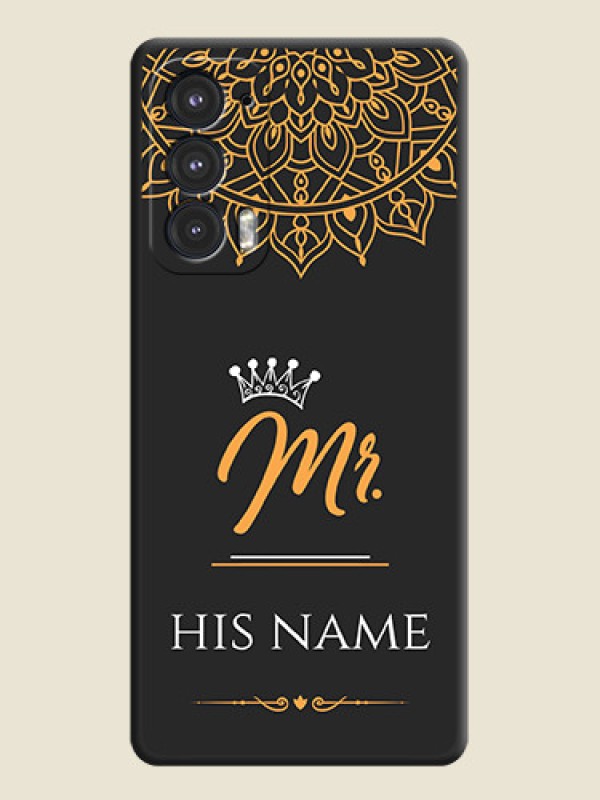 Custom Mr Name with Floral Design on Personalised Space Black Soft Matte Cases - Motorola Edge 20 5G - alternate view