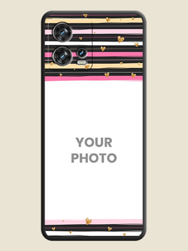 Custom Multicolor Lines and Golden Love Symbols Design on Photo on Space Black Soft Matte Mobile Cover - Motorola Edge 30 Fusion - alternate view