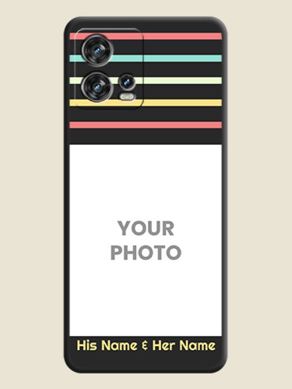 Custom Color Stripes with Photo and Text on Photo on Space Black Soft Matte Mobile Case - Motorola Edge 30 Fusion - alternate view