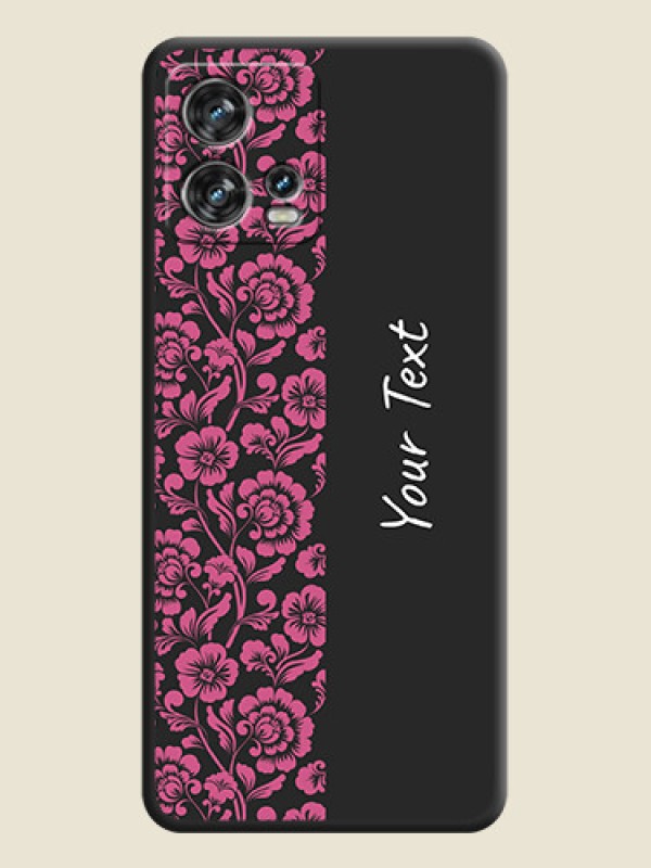 Custom Pink Floral Pattern Design With Custom Text On Space Black Personalized Soft Matte Phone Covers -Motorola Edge 30 Fusion - alternate view