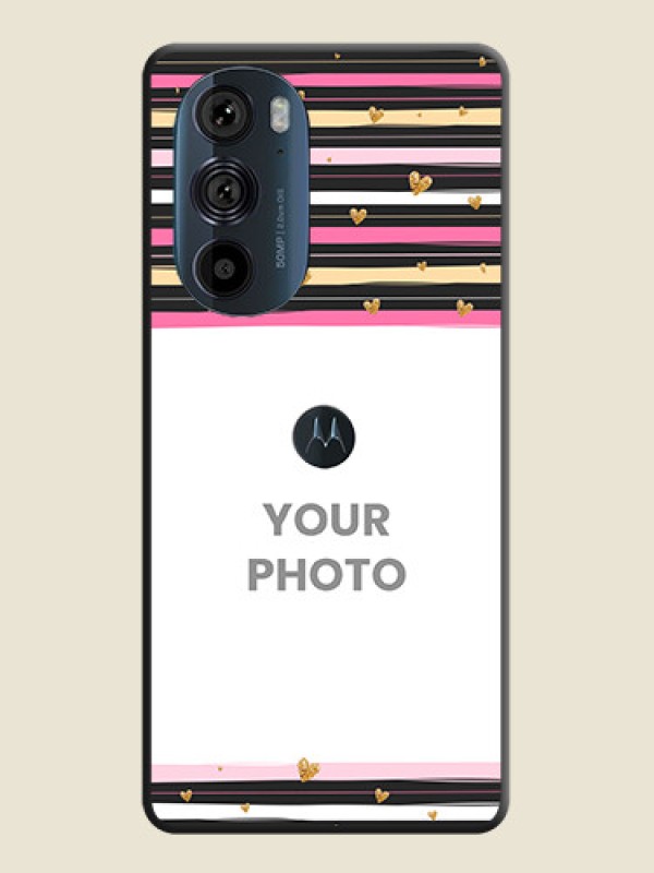 Custom Multicolor Lines and Golden Love Symbols Design on Photo on Space Black Soft Matte Mobile Cover - Edge 30 Pro - alternate view