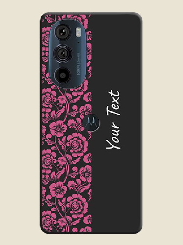 Custom Pink Floral Pattern Design With Custom Text On Space Black Personalized Soft Matte Phone Covers -Motorola Edge 30 Pro - alternate view