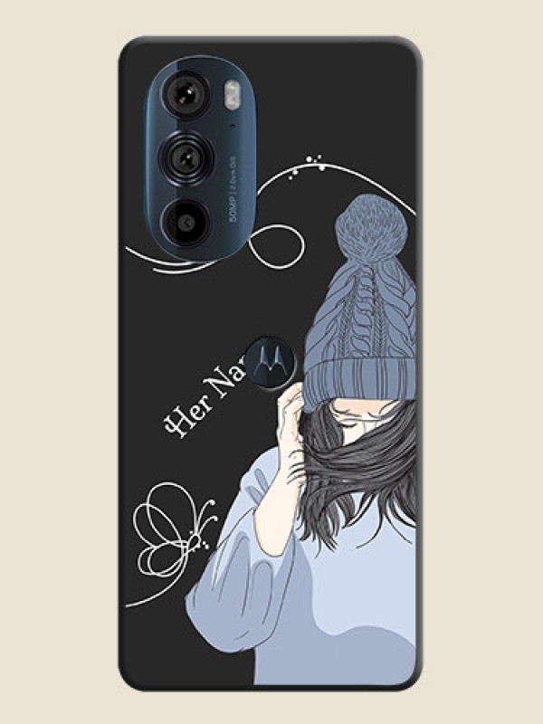Custom Girl With Blue Winter Outfiit Custom Text Design On Space Black Personalized Soft Matte Phone Covers -Motorola Edge 30 Pro - alternate view