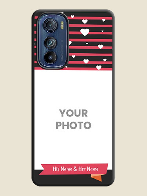 Custom White Color Love Symbols with Pink Lines Pattern on Space Black Custom Soft Matte Phone Cases - Motorola Edge 30 - alternate view