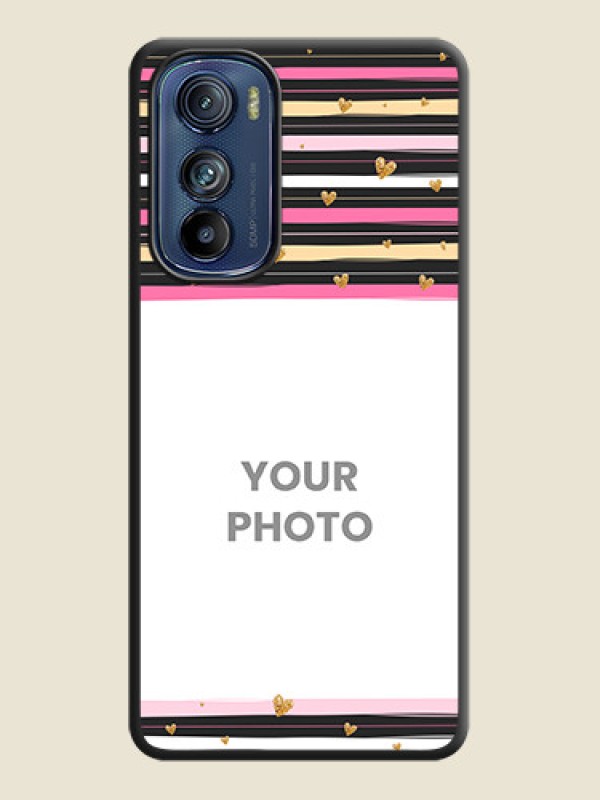 Custom Multicolor Lines and Golden Love Symbols Design on Photo on Space Black Soft Matte Mobile Cover - Motorola Edge 30 - alternate view