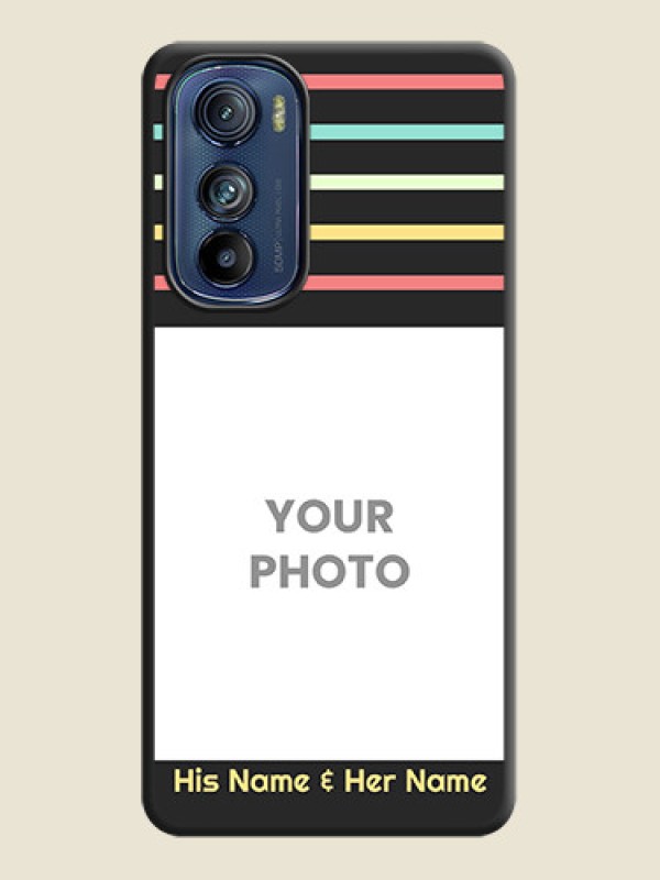 Custom Color Stripes with Photo and Text on Photo on Space Black Soft Matte Mobile Case - Motorola Edge 30 - alternate view