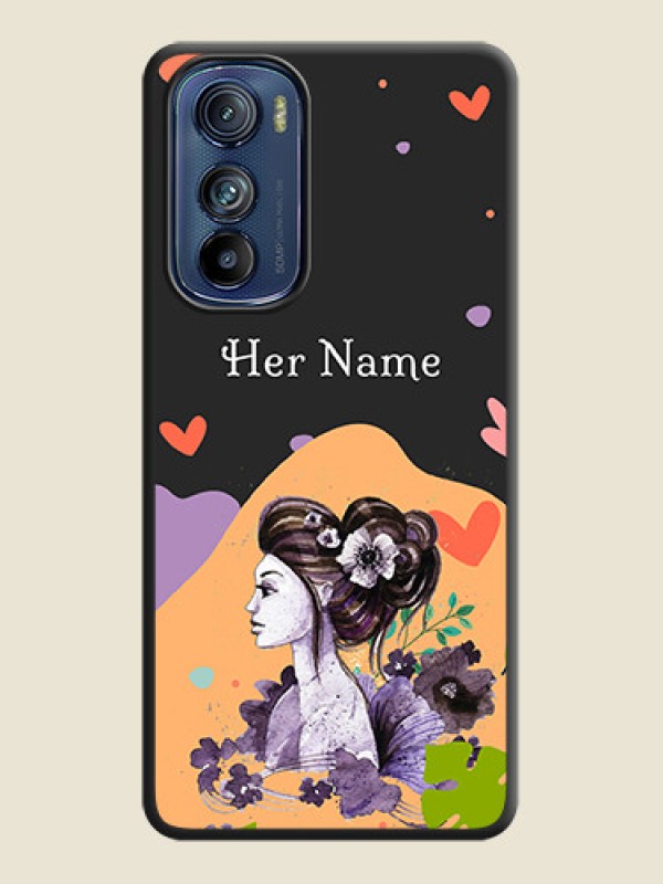 Custom Namecase For Her With Fancy Lady Image On Space Black Personalized Soft Matte Phone Covers -Motorola Edge 30 - alternate view