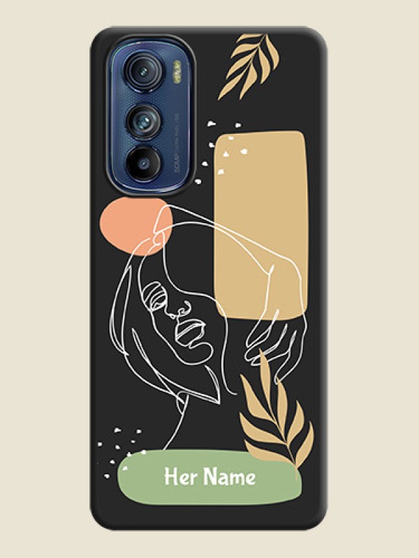 Custom Custom Text With Line Art Of Women & Leaves Design On Space Black Personalized Soft Matte Phone Covers -Motorola Edge 30 - alternate view