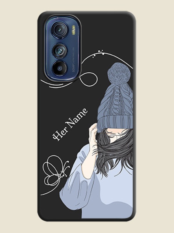 Custom Girl With Blue Winter Outfiit Custom Text Design On Space Black Personalized Soft Matte Phone Covers -Motorola Edge 30 - alternate view