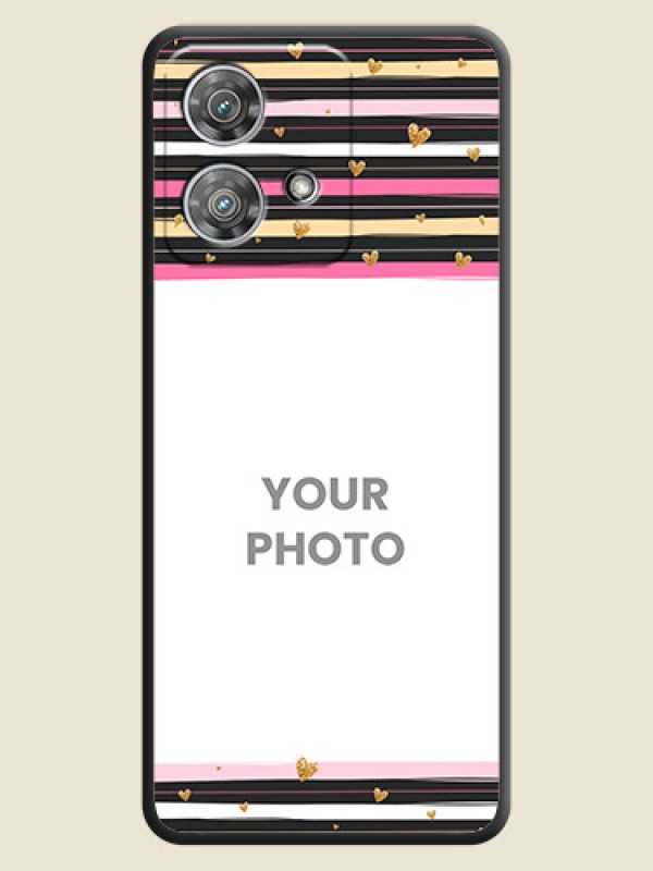 Custom Multicolor Lines and Golden Love Symbols Design on Photo On Space Black Custom Soft Matte Mobile Back Cover - Motorola Edge 40 Neo - alternate view