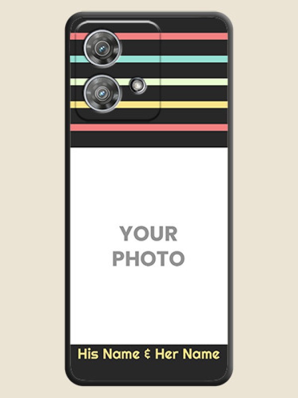 Custom Color Stripes with Photo and Text on Photo  On Space Black Custom Soft Matte Mobile Back Cover - Motorola Edge 40 Neo - alternate view