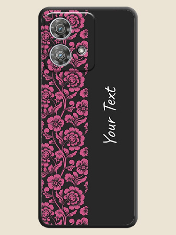 Custom Pink Floral Pattern Design With Custom Text On Space Black Custom Soft Matte Mobile Back Cover - Motorola Edge 40 Neo - alternate view