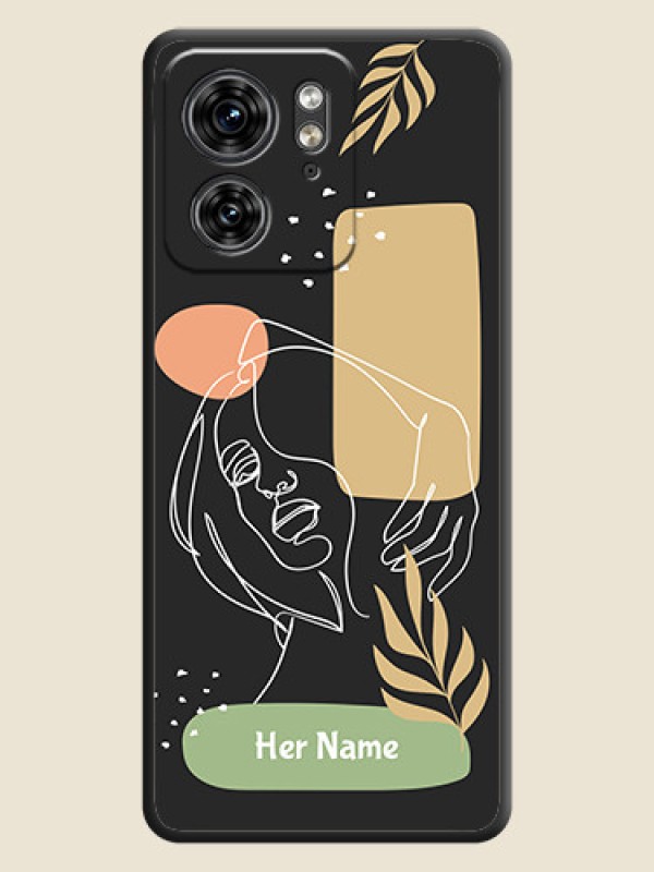 Custom Custom Text With Line Art Of Women & Leaves Design On Space Black Personalized Soft Matte Phone Covers - Edge 40 - alternate view