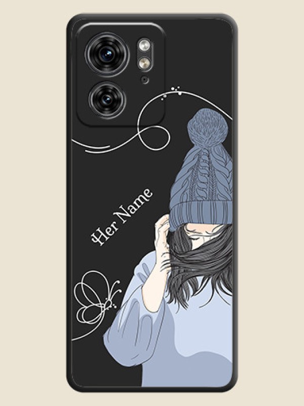 Custom Girl With Blue Winter Outfiit Custom Text Design On Space Black Personalized Soft Matte Phone Covers - Edge 40 - alternate view