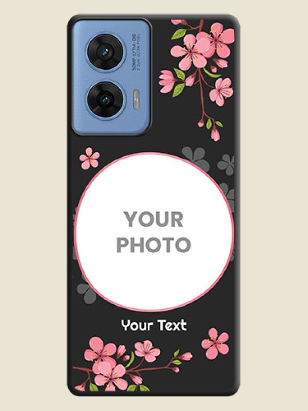Custom Round Image with Pink Color Floral Design on Photo On Space Black Custom Soft Matte Mobile Back Cover - Motorola Edge 50 Fusion 5G - alternate view