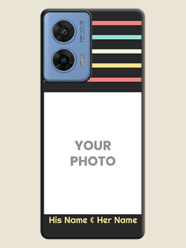 Custom Color Stripes with Photo and Text on Photo On Space Black Custom Soft Matte Mobile Back Cover - Motorola Edge 50 Fusion 5G - alternate view