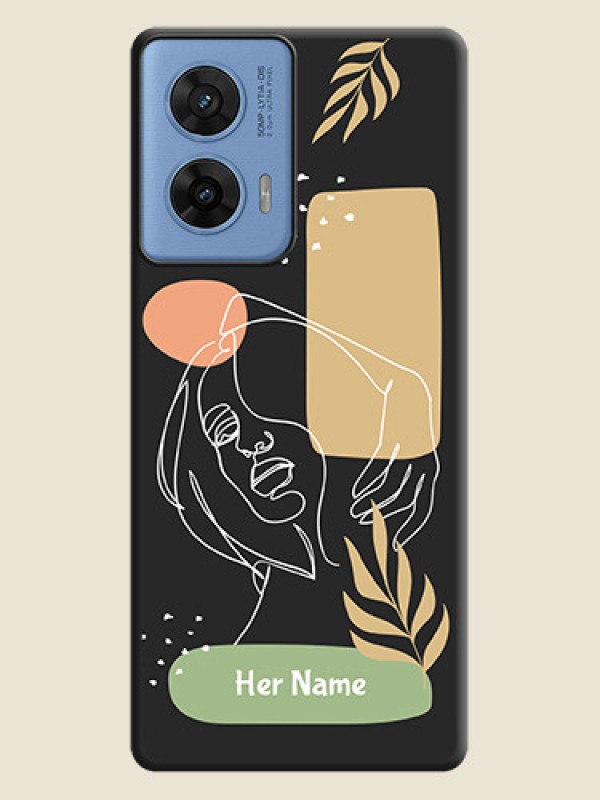 Custom Custom Text With Line Art Of Women & Leaves Design On Space Black Custom Soft Matte Mobile Back Cover - Motorola Edge 50 Fusion 5G - alternate view
