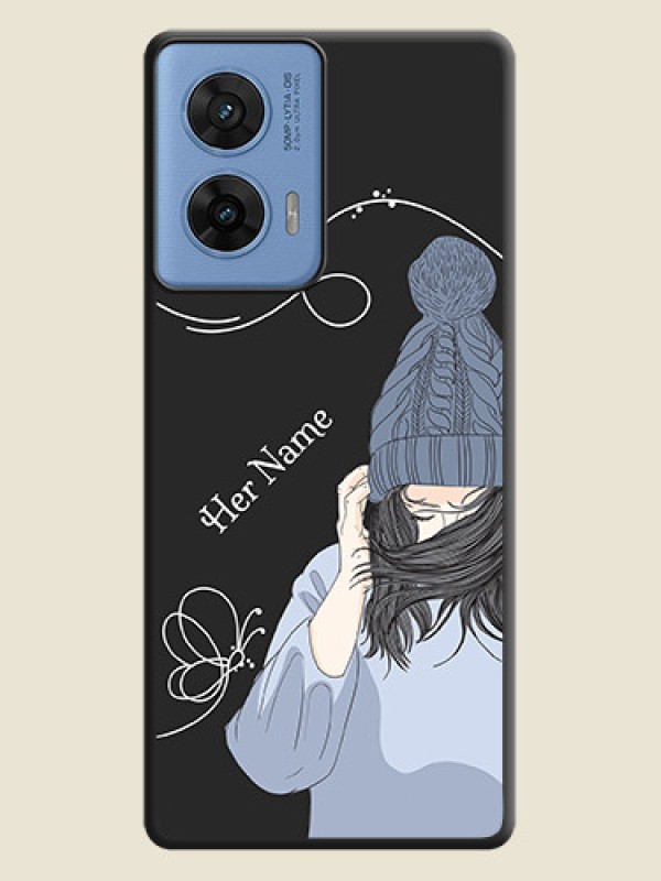 Custom Girl With Blue Winter Outfiit Custom Text Design On Space Black Custom Soft Matte Mobile Back Cover - Motorola Edge 50 Fusion 5G - alternate view