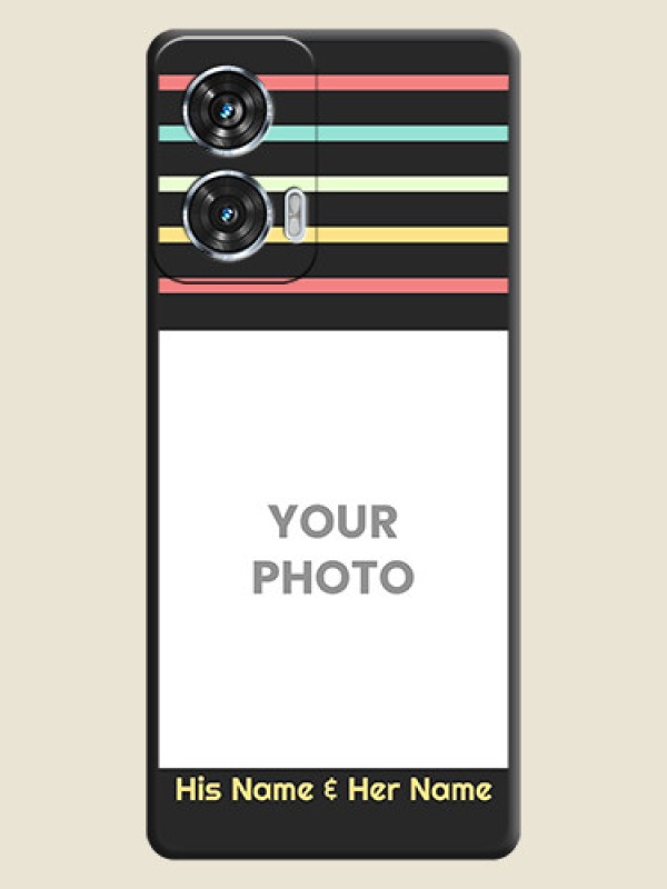 Custom Color Stripes with Photo and Text on Photo On Space Black Custom Soft Matte Mobile Back Cover - Motorola Edge 50 Fusion - alternate view