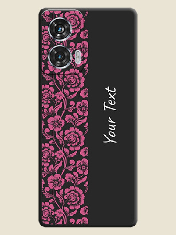 Custom Pink Floral Pattern Design With Custom Text On Space Black Custom Soft Matte Mobile Back Cover - Motorola Edge 50 Fusion - alternate view
