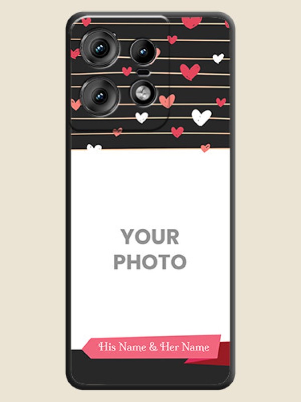 Custom Love Pattern with Name on Pink Ribbon on Photo On Space Black Custom Soft Matte Mobile Back Cover - Motorola Edge 50 Pro 5G - alternate view