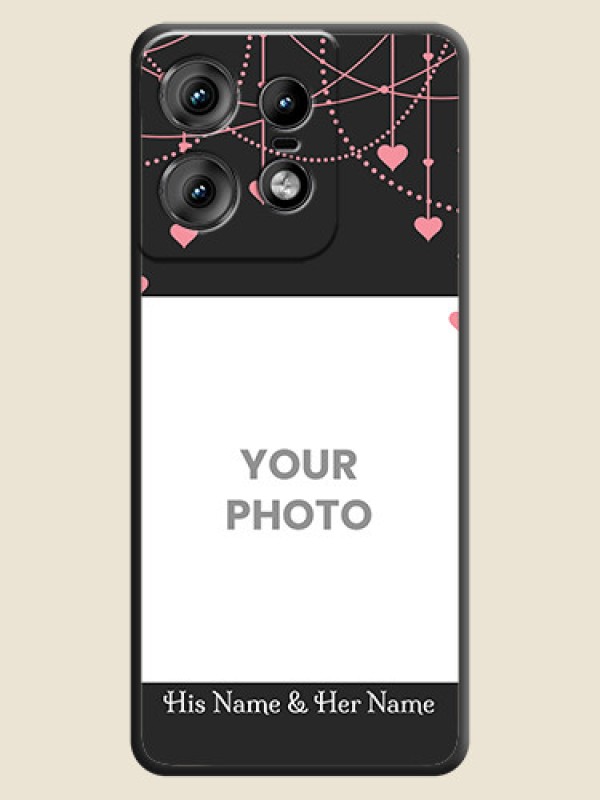 Custom Pink Love Hangings with Text On Space Black Custom Soft Matte Mobile Back Cover - Motorola Edge 50 Pro 5G - alternate view