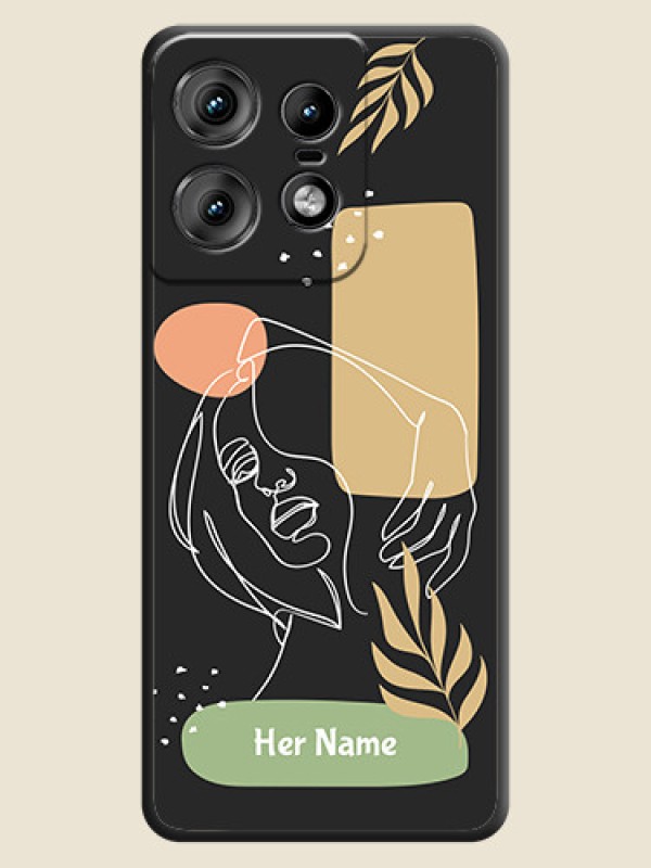 Custom Custom Text With Line Art Of Women & Leaves Design On Space Black Custom Soft Matte Mobile Back Cover - Motorola Edge 50 Pro 5G - alternate view