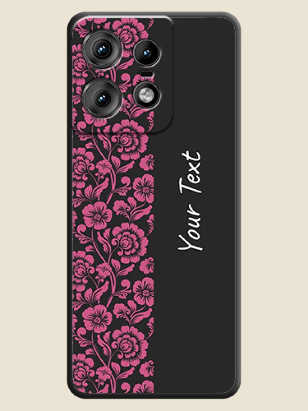 Custom Pink Floral Pattern Design With Custom Text On Space Black Custom Soft Matte Mobile Back Cover - Motorola Edge 50 Pro 5G - alternate view