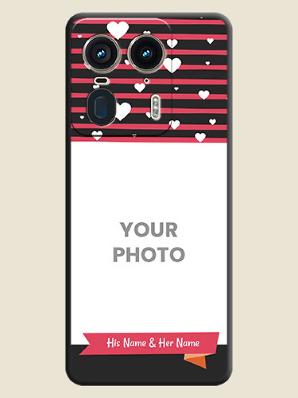 Custom White Color Love Symbols with Pink Lines Pattern On Space Black Custom Soft Matte Mobile Back Cover - Motorola Edge 50 Ultra 5G - alternate view