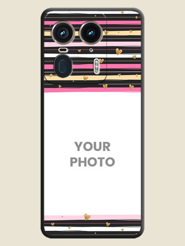 Custom Multicolor Lines and Golden Love Symbols Design on Photo On Space Black Custom Soft Matte Mobile Back Cover - Motorola Edge 50 Ultra 5G - alternate view