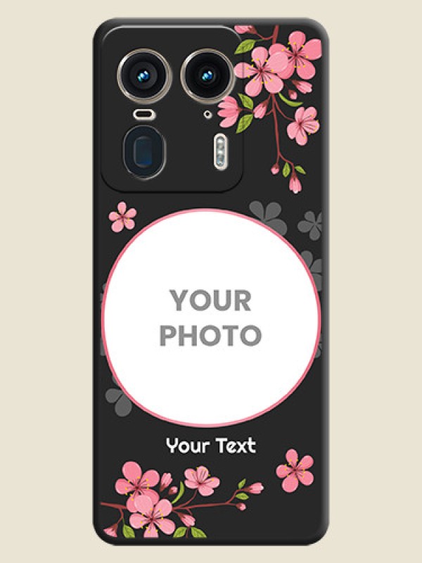 Custom Round Image with Pink Color Floral Design on Photo On Space Black Custom Soft Matte Mobile Back Cover - Motorola Edge 50 Ultra 5G - alternate view