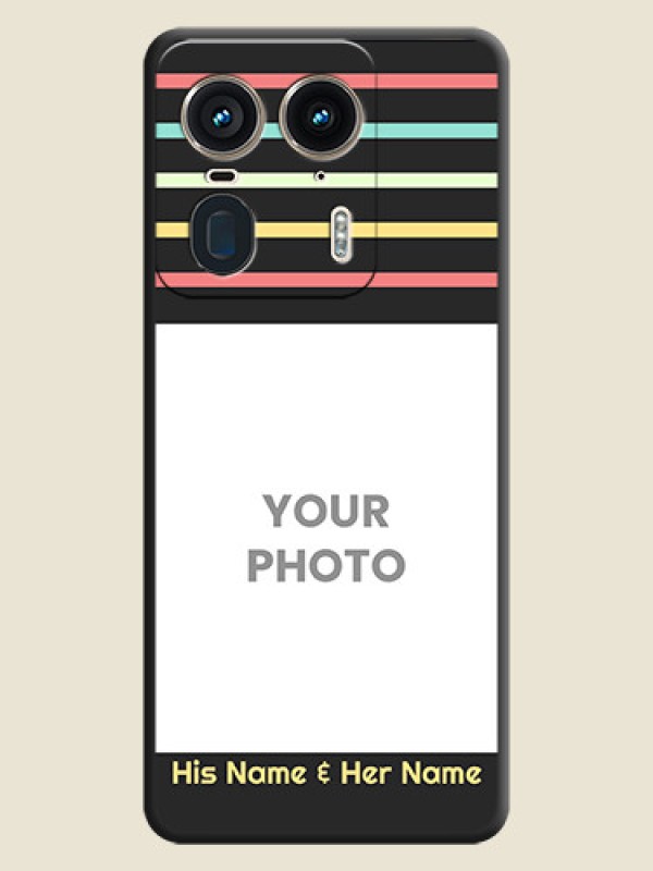 Custom Color Stripes with Photo and Text on Photo On Space Black Custom Soft Matte Mobile Back Cover - Motorola Edge 50 Ultra 5G - alternate view