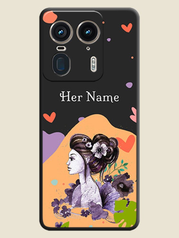 Custom Namecase For Her With Fancy Lady Image On Space Black Custom Soft Matte Mobile Back Cover - Motorola Edge 50 Ultra 5G - alternate view