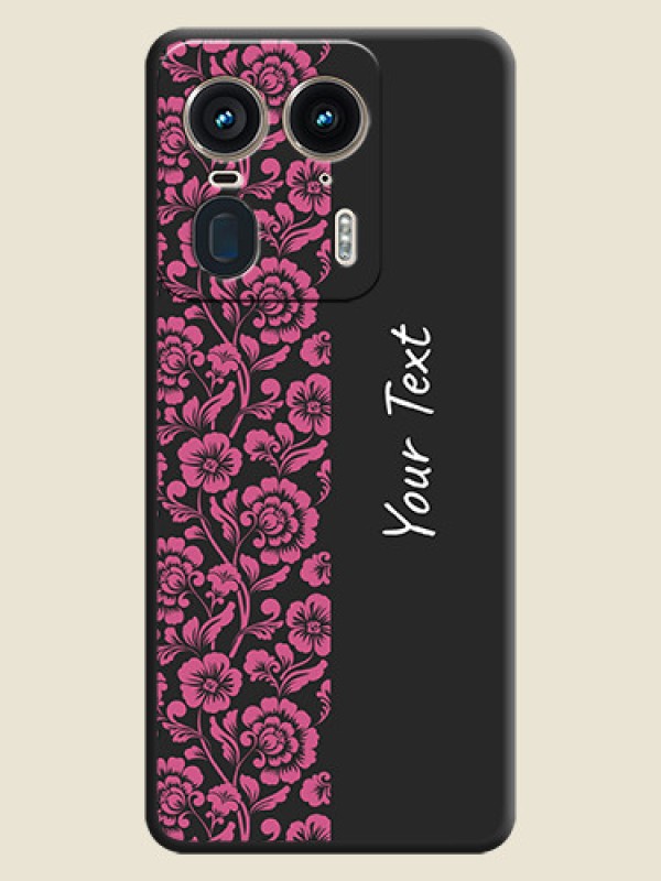 Custom Pink Floral Pattern Design With Custom Text On Space Black Custom Soft Matte Mobile Back Cover - Motorola Edge 50 Ultra 5G - alternate view