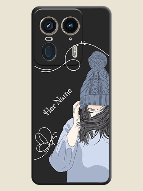 Custom Girl With Blue Winter Outfiit Custom Text Design On Space Black Custom Soft Matte Mobile Back Cover - Motorola Edge 50 Ultra 5G - alternate view